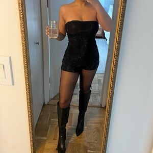 Black Strapless Sequin Romper